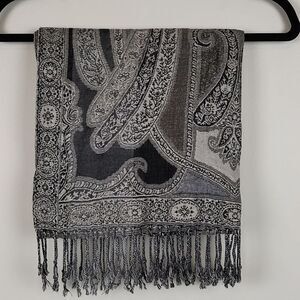 Collection Eighteen Metallic Floral Fringed Wrap Scarf